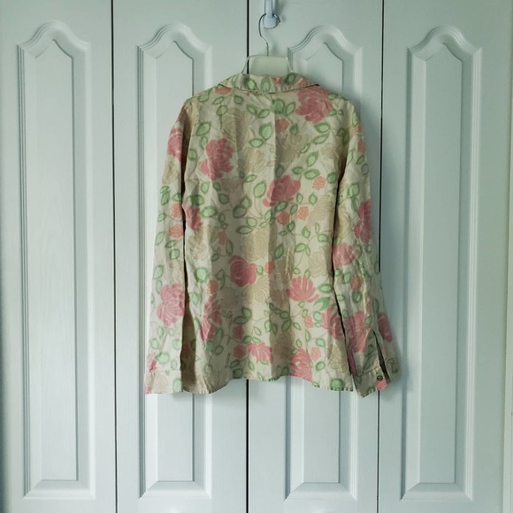 Sigrid Olsen Pastel Floral Linen Button Front Blouse L Boho Norm Core Classic - Picture 10 of 10